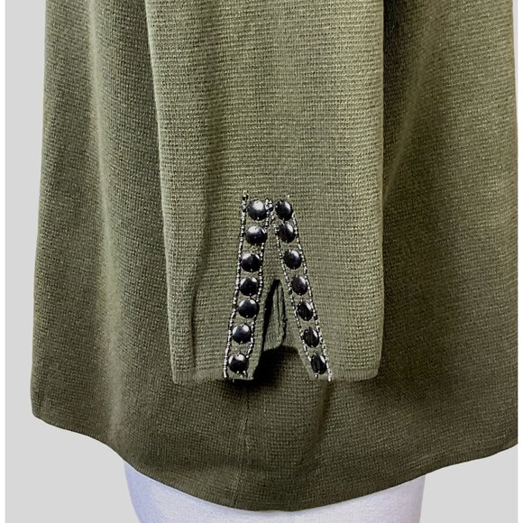 Chicos Military Embellished Cardigan Ambered Olive 3/4 Sleeves High Neck Large - Picture 6 of 12